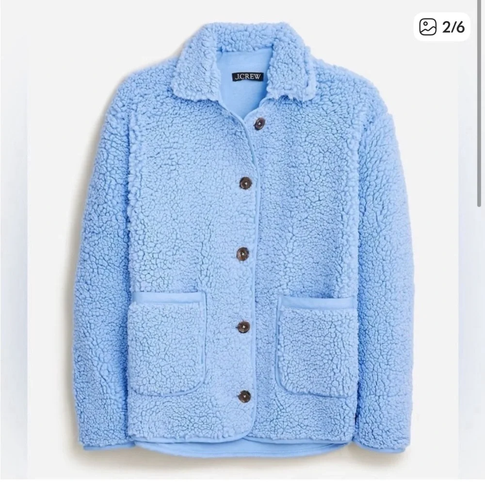 J crew Women's Blue Sherpa Jacket - Picture 2 of 4